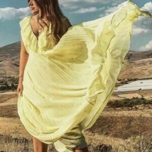 Zara Pleated Yellow Dress sz M